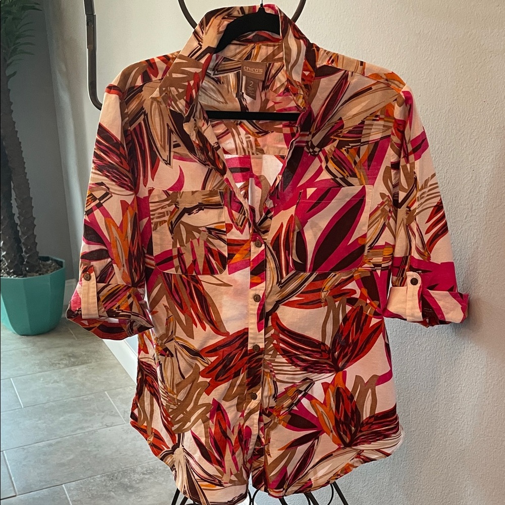 Chico's Linen Button Down Shirt Med